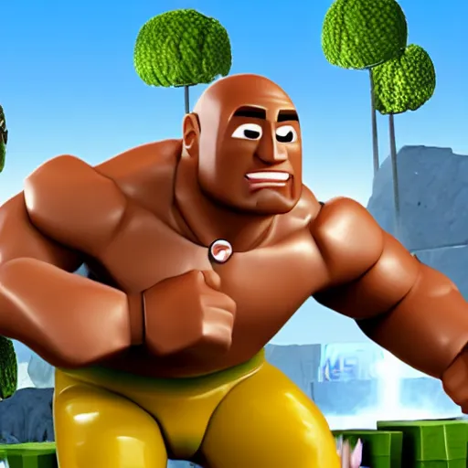 Image similar to screenshot from roblox game dwayne the rock johnson as roblox character