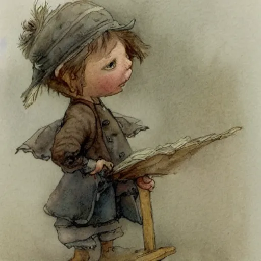 Image similar to a muted color watercolor sketch of a little person story book character ifrom the book Baltimore & Redingote by Jean-Baptiste Monge of an old man in the style of by Jean-Baptiste Monge that looks like its by Jean-Baptiste Monge and refencing Jean-Baptiste Monge