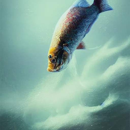 Prompt: fish by elena vizerskaya and ivan aivazovsky, perfectly detailed, artstation, sharp focus, highly detailed, studio photography, impresion de giclee arte abstracto, award winning