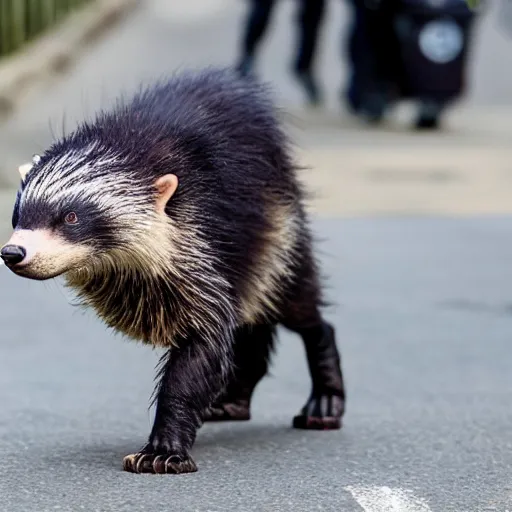 Image similar to honey badger walking down the street ignoring people shouting at him