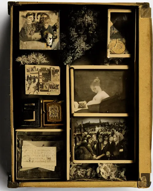 Prompt: a well - lit, detailed museum archive photograph of a memory box by joseph cornell