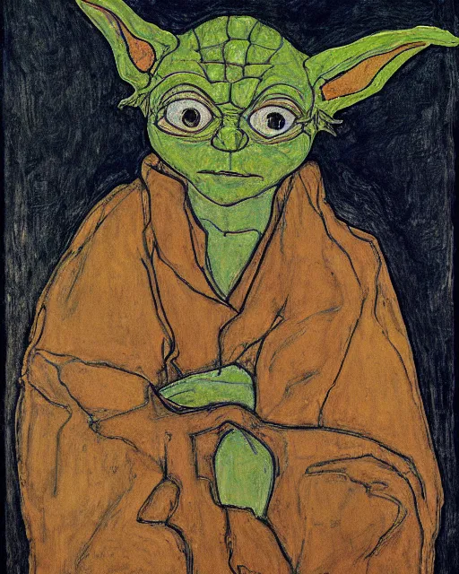 Image similar to portrait of yoda by egon schiele