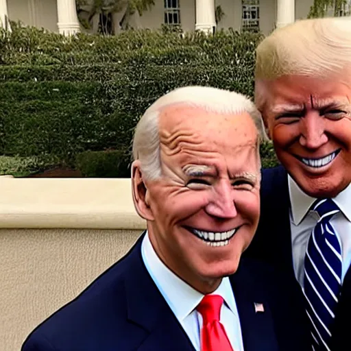 Prompt: Trump taking a selfie with Biden.
