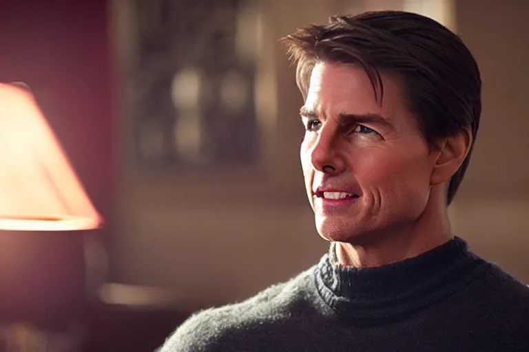 Prompt: tom cruise in tootsie, cinematic still, movie still, long lens, shallow depth of field, bokeh, anamorphic lens flare, 8 k