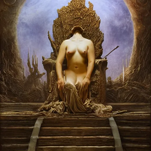 Prompt: the throne of purity | highly detailed matte painting, hyperrealistic, very intrincate | cinematic lighting, award - winning | by rachel ruysch, giger, beksinski and bocklin | by austin osman spare and william blake, trending on artstation, cgsociety, official art, octane.