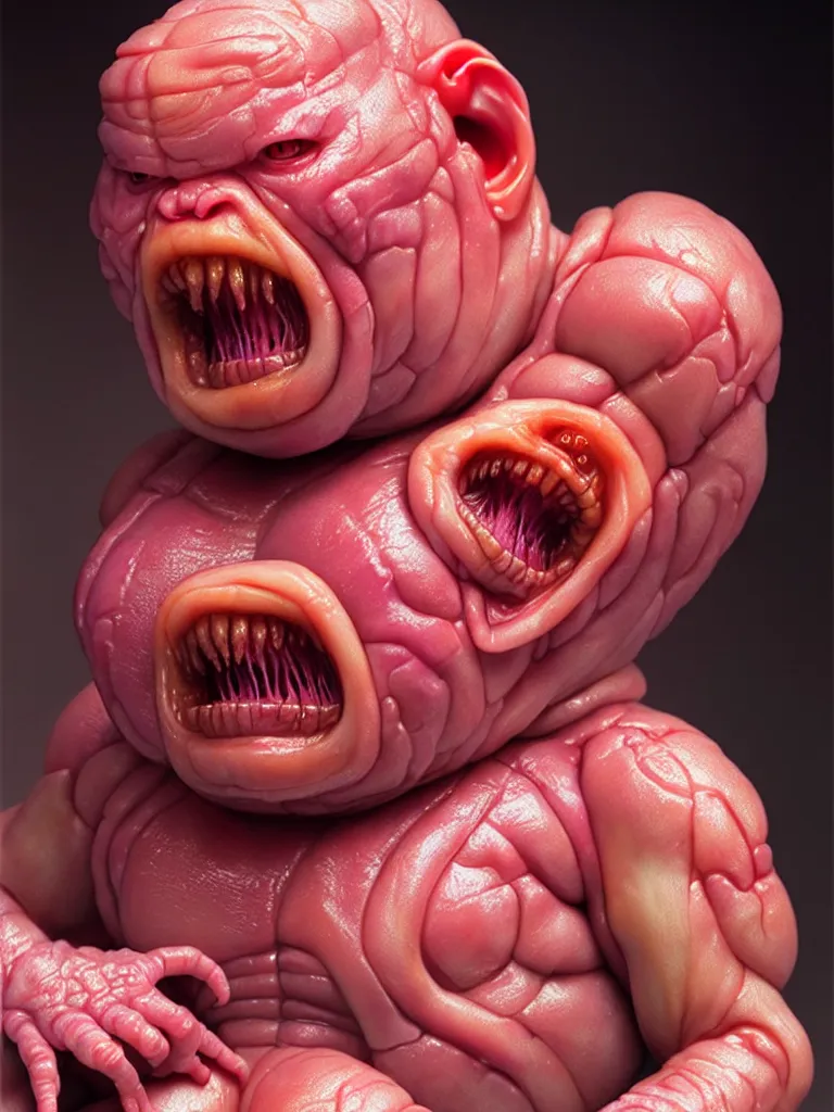 Image similar to hyperrealistic rendering, fat smooth cronenberg flesh monster baby by donato giancola and greg rutkowski and wayne barlow and zdzisław beksinski, product photography, action figure, sofubi, studio lighting, colored gels