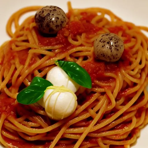 Image similar to michelin star restaurant spaghetti and mothballs