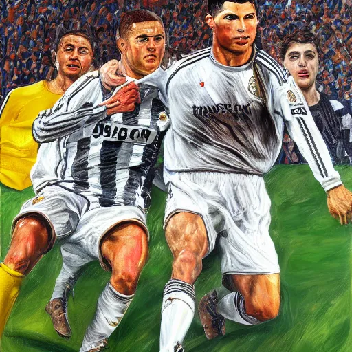 Image similar to high quality high detail painting by lucian freud, hd, christian ronaldo as a king