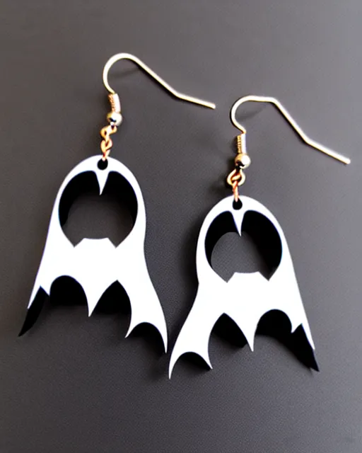 Image similar to spooky cartoon bat, 2 d lasercut earrings,