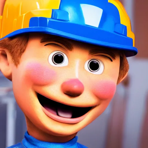 Image similar to bob the builder as a real life human person super realistic, shot from cinematic, hyper detailed, ultra realistic 4k trending on artstation