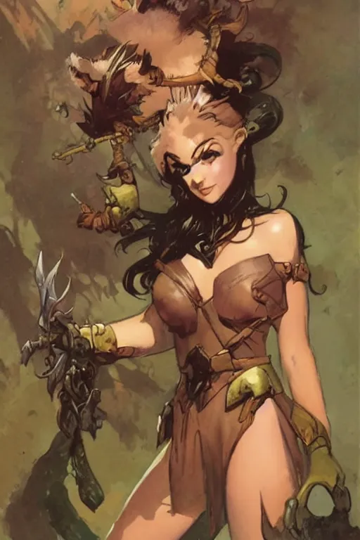 Prompt: a portrait of a cute fantasy girl by Frank Frazetta and ross tran and laura sava