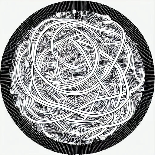 Prompt: a t - shirt design logo of a circle covered in wires and vines. digital painting.
