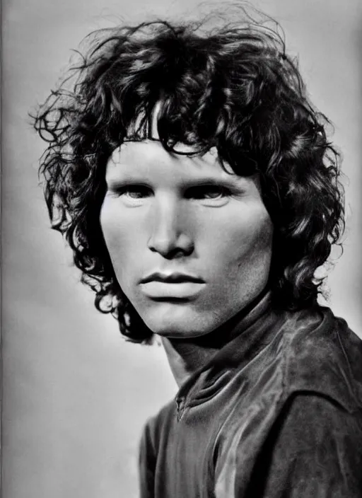 Prompt: a black and white vintage portrait photo of jim morrison, realism, photograph, detailed