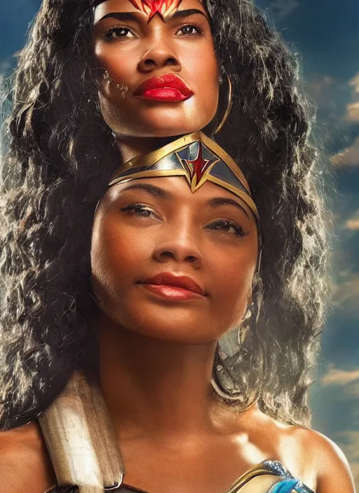 Image similar to beautiful african american wonder woman, stunning character portrait