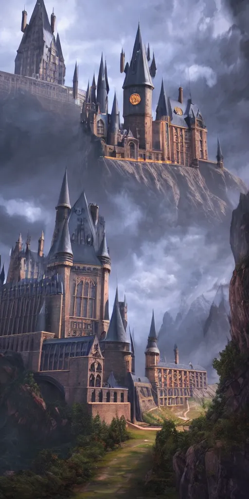 Image similar to mysterious painting of Hogwarts, immaculate scale, hyper-realistic, Unreal Engine, Octane Render, digital art, trending on Artstation, 16k, detailed, atmospheric, immaculate