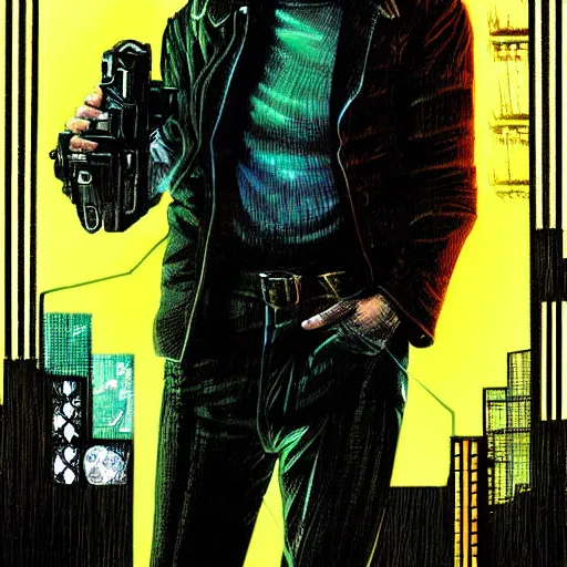 Image similar to rick deckard from blade runner colored digital illustration by Mark Brooks