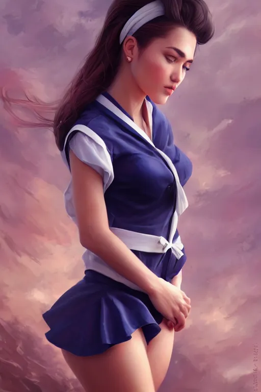 Prompt: full body photo of a gorgeous young woman wearing a sailor style fress in the style of stefan kostic, realistic, sharp focus, 8k high definition, insanely detailed, intricate, elegant, art by stanley lau and artgerm