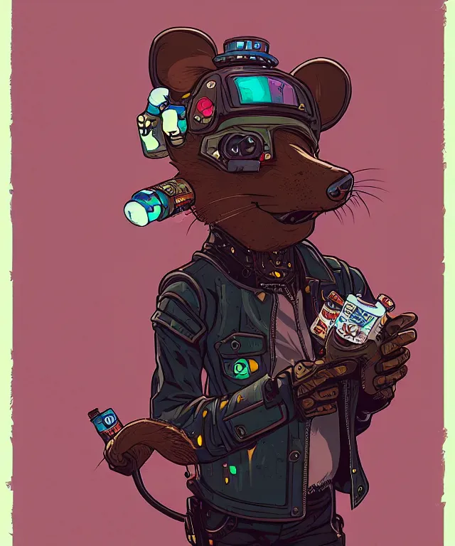 Prompt: a portrait of an anthropomorphic cyberpunk mouse holding a can of beer, cyberpunk!, fantasy, elegant, digital painting, artstation, concept art, matte, sharp focus, illustration, art by josan gonzalez