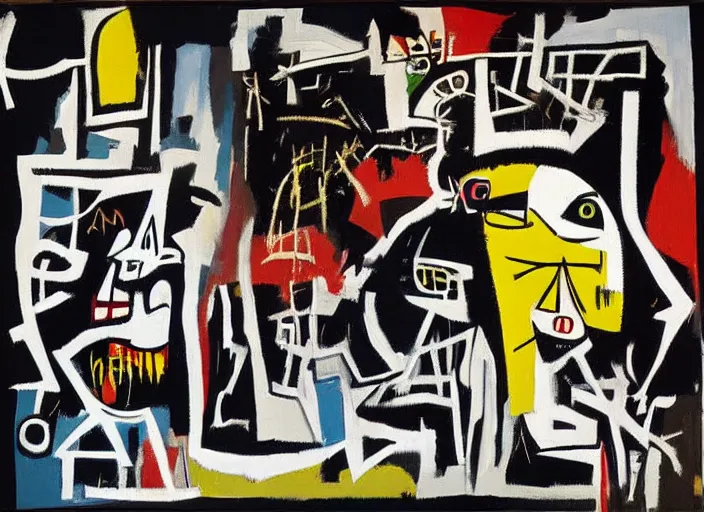 Prompt: guernica painted by jean michel basquiat