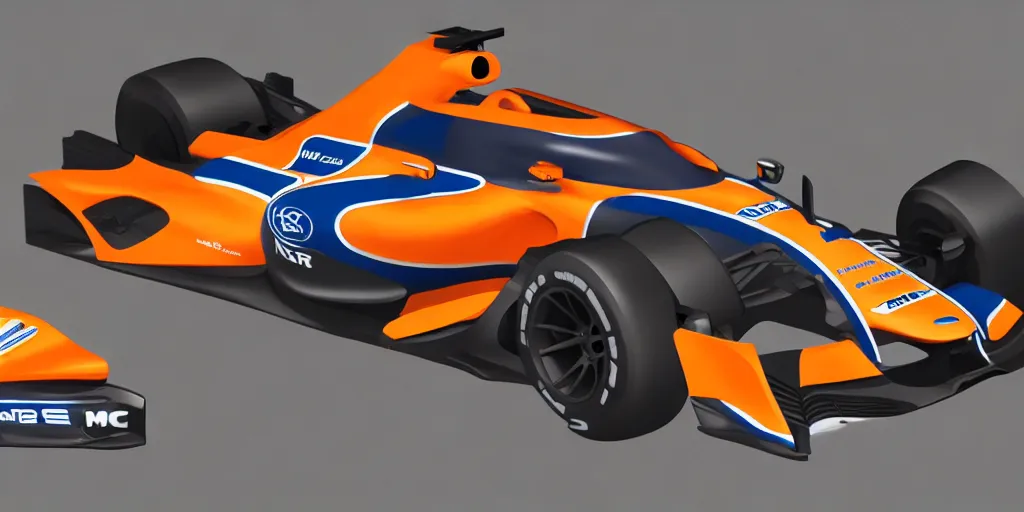 Image similar to hybrid design between McLaren MCL34 F1 car and Ford Mustang. No background, concept art style.