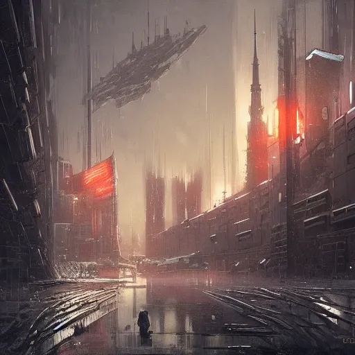 Image similar to cyberpunk depiction of the city of gdansk during arctic conditions by greg rutkowski