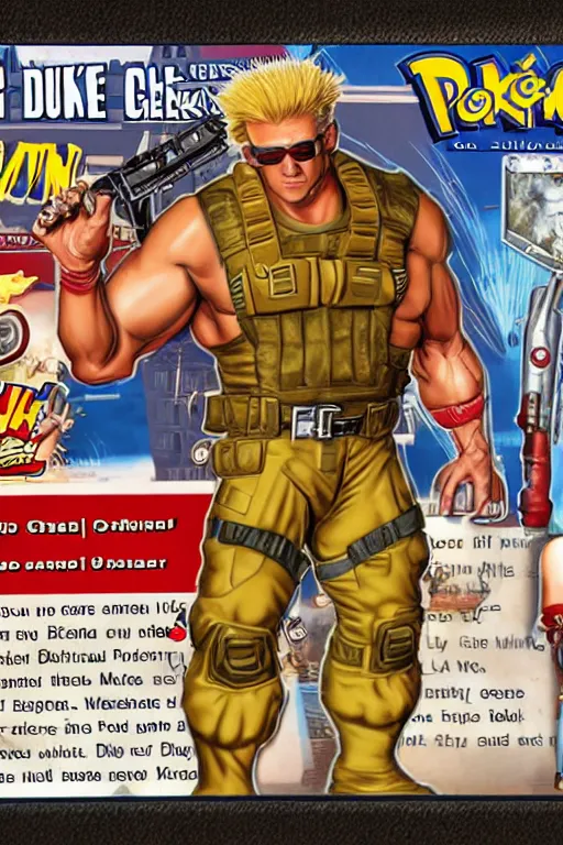 Image similar to Duke Nukem, Pokemon card of Duke Nukem, highly detailed trading card screenshot