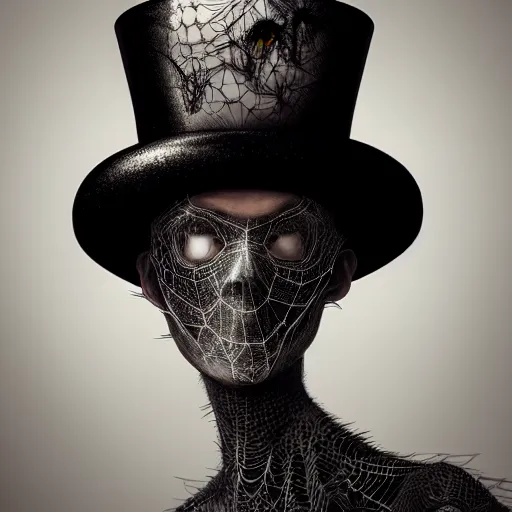 Image similar to top hat full of spiders, ultra realistic, concept art, intricate details, eerie, highly detailed, photorealistic, octane render, 8k, unreal engine, art by artgerm and Blaz Porenta