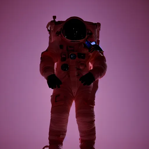 Image similar to astronaut silhouette lit from offcamera, dark background, lit from below, full body photo,, 8 k