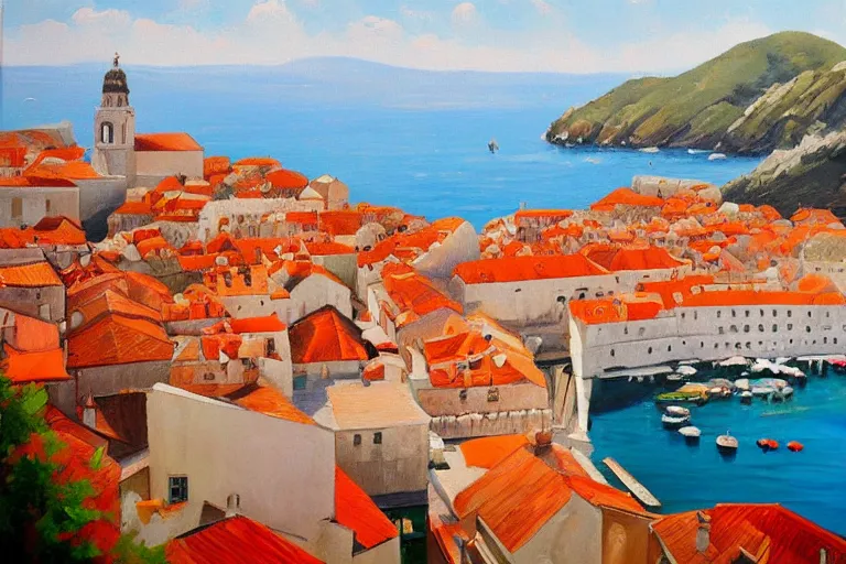 Image similar to dubrovnik,!!!! oil painting!!!!,!!!!!!!!!!!!!!!!!! oil in canvas!!!!!!!!!!!!!!!!!!, brushstrokes