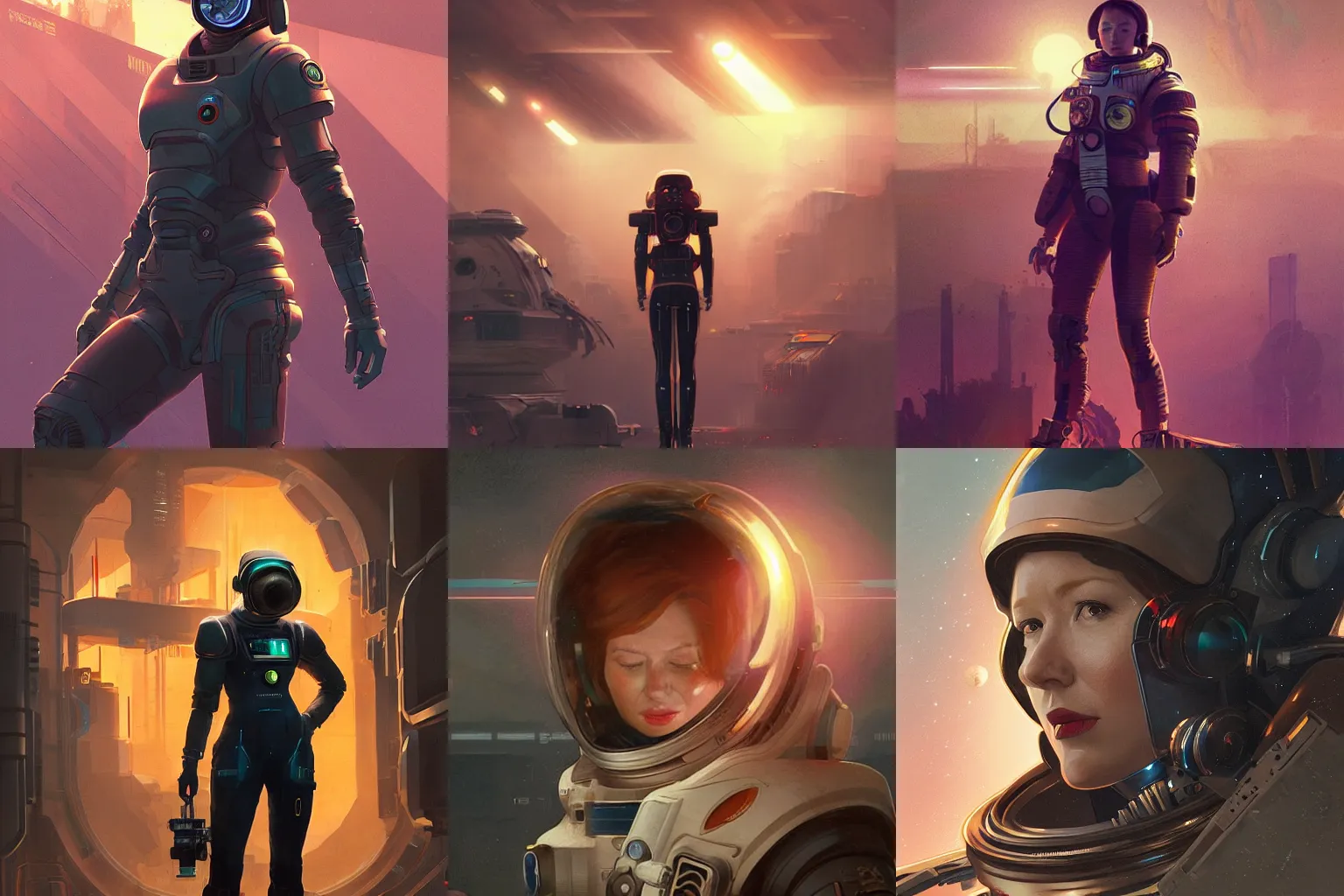 Prompt: a medium shot of Ellie Kemper as a cyberpunk astronaut, dramatic backlighting, highly detailed, sharp focus, digital painting, concept art, illustration, trending on artstation, art by greg rutkowski and alphonse mucha