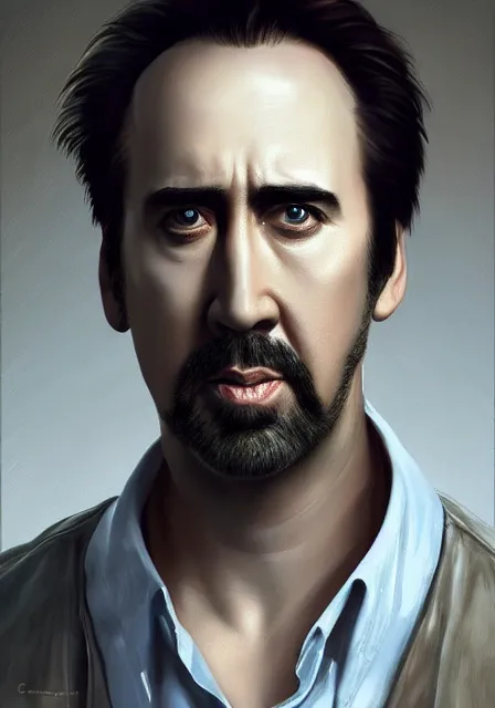 Image similar to nicholas cage, highly detailed, digital painting, artstation, concept art, smooth, sharp focus, illustration, art by caravaggio