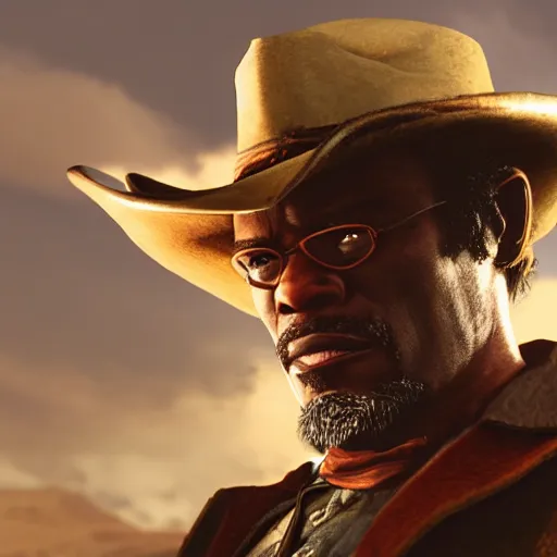 Image similar to red dead redemption movie starring Sam Jackson, 35mm film