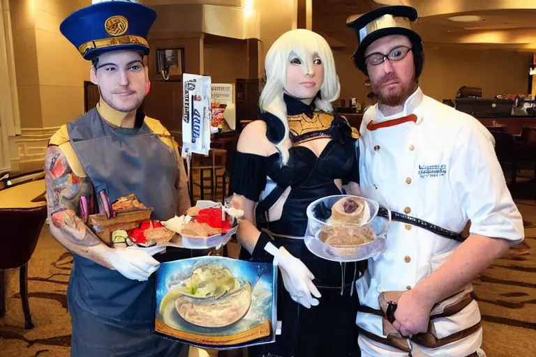 Image similar to i met a cosplayer river aspic cookbook photo n real life when he was finishing up at the Lauderdale and he was mega nice. He was super nice to all the hotel workers and the fans. He even remembered my and Arthis names (from the last time we saw him since we're super fans). He gave both of us big hugs scene from a tv show 55mm