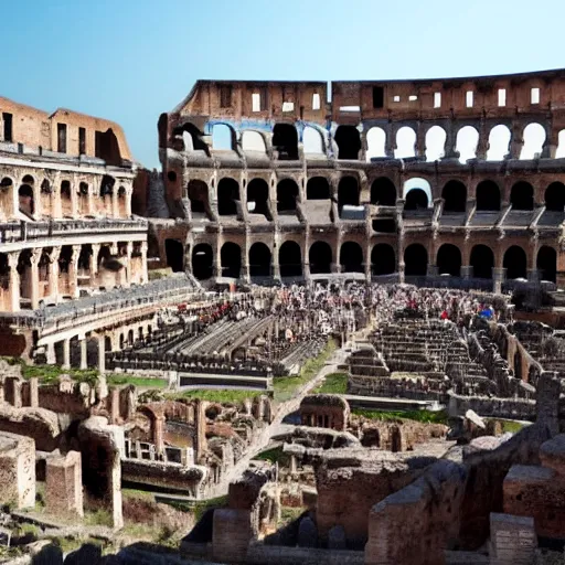 Image similar to the roman coliseum with spectator apes and humans killing each other