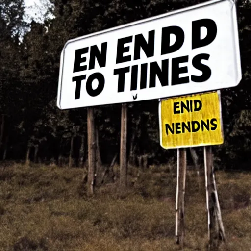 Image similar to 'END TIMES' sign that reads: END TIMES