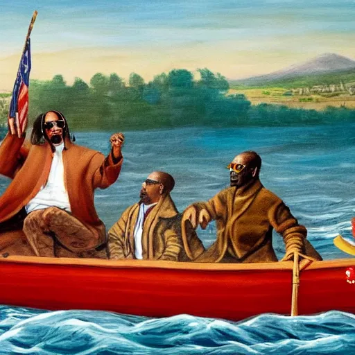 Prompt: Snoop Dogg crossing the Delaware, oil on canvas