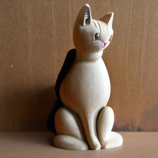 Prompt: wooden statue of a cat on bread
