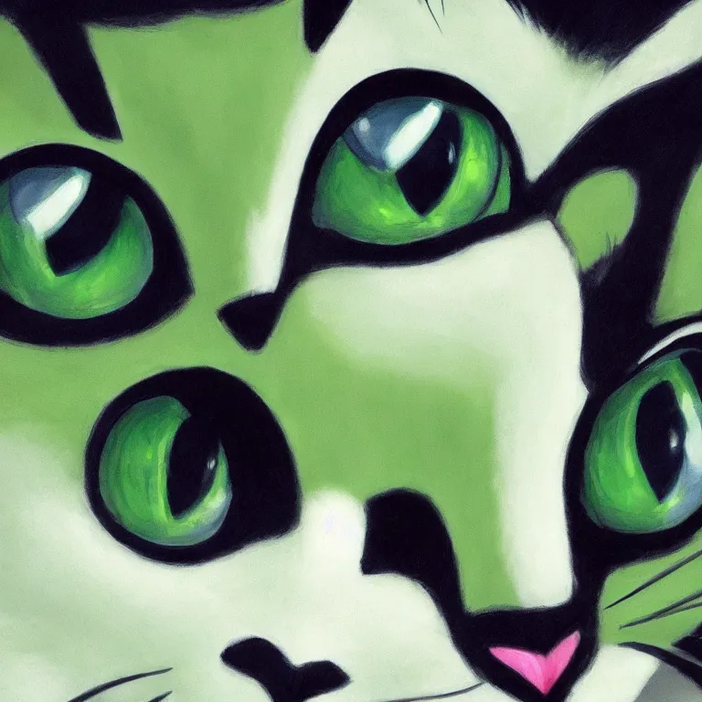 Image similar to cute cartoon cat with large green eyes by Margaret Keane, 4k