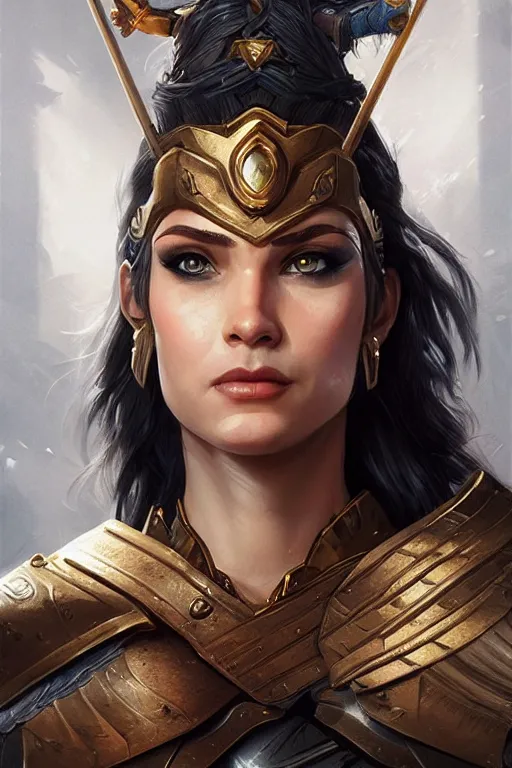 Image similar to amazon valkyrie athena, d & d, fantasy, portrait, highly detailed, headshot, digital painting, trending on artstation, concept art, sharp focus, illustration, art by artgerm and greg rutkowski and magali villeneuve