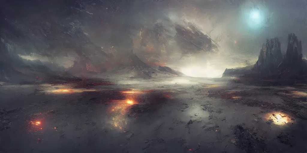 Image similar to beautiful landscape at the end of the universe, by ruan jia