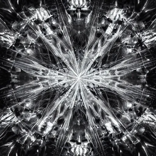 Image similar to an abstract crystals in dark room with some lights shinning on it, art like MidJourney.