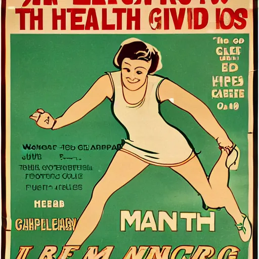 Prompt: year 1 9 2 8 health advice poster for running. mint green and gold