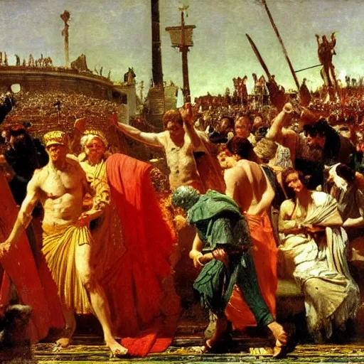 Image similar to caesar returns to rome, oil on canvas, ilya repin, 1 8 7 3