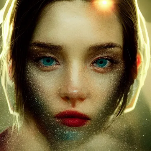 Image similar to portrait art of female angel by alessio albi 8 k ultra realistic, angel wings, lens flare, atmosphere, glow, detailed, intricate, full of colour, cinematic lighting, trending on artstation, 4 k, hyperrealistic, focused, extreme details, unreal engine 5, cinematic, masterpiece