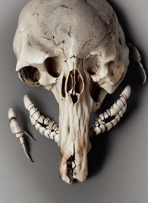 Image similar to hyper realistic photography of intricate renaissance bone skull insect lobster cinematic, symmetric detailed, artstation, cgsociety