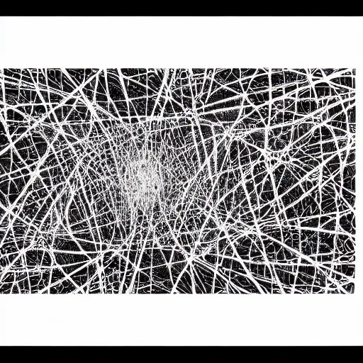 Image similar to abstract black and white concept art graphic painting illustrating neural network, overcomplicated, math inspired, hyper detailed, psychodelic, creepy