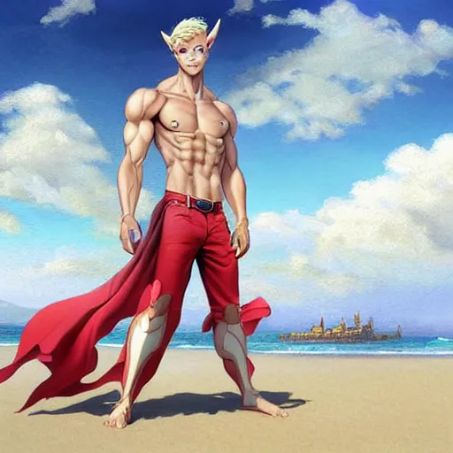 Prompt: a male horse humanoid stansing on the beach,wearing red shorts,anthropomorphic,Character design by charlie bowater, ross tran, artgerm, and makoto shinkai, detailed, inked, western comic book art, 2021 award winning painting,digital art,ultra realistic,ultra detailed,art by greg rutkowski,muscular,detailed face,hyperdetailed,hyperrealistic,detailed face,photorealistic,realistic,4k,SFW