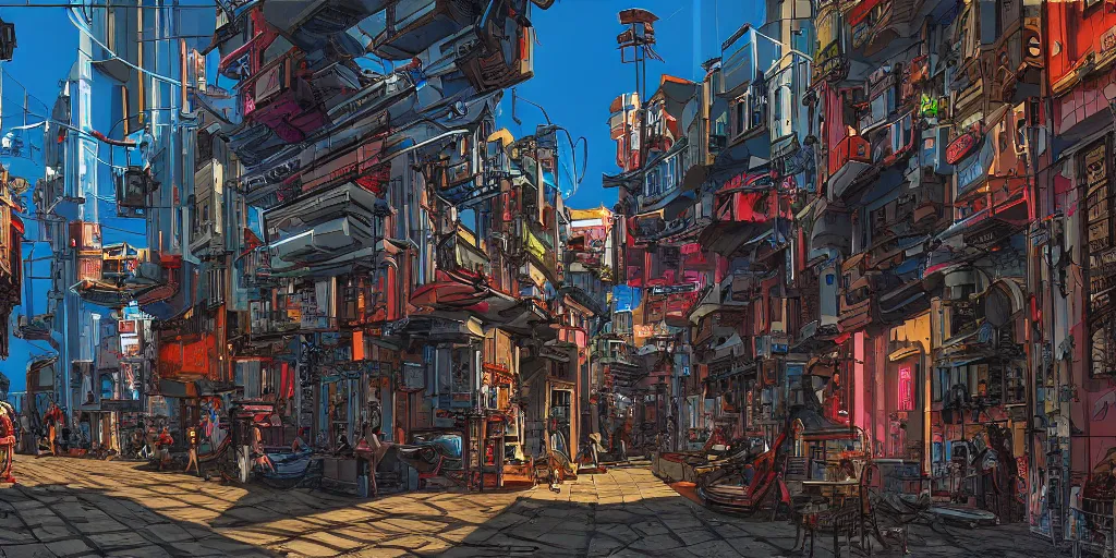 Image similar to spanish country cyberpunk town