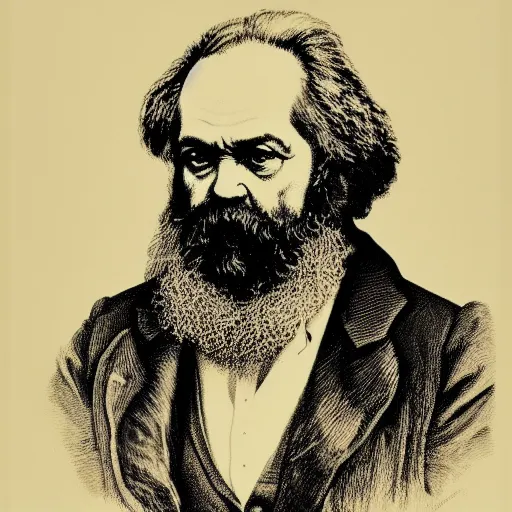 Prompt: a detailed portrait of Karl Marx in the style of Gustave Dore, 8k, ornate, intricate