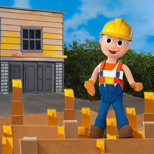 Image similar to bob the builder at home depot, 4 k, hyper realistic, dslr, high resolution, landscape, beautiful